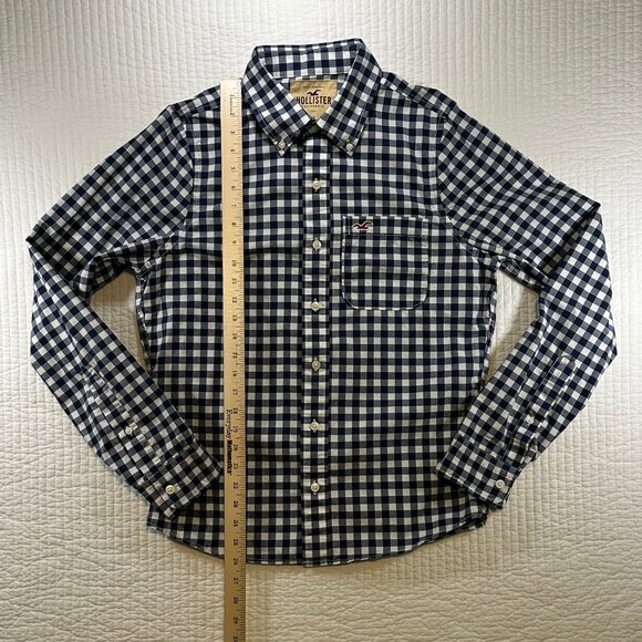 Hollister Navy Blue White Check Long Sleeve Preppy Button Down Shirt Size M - Picture 5 of 10